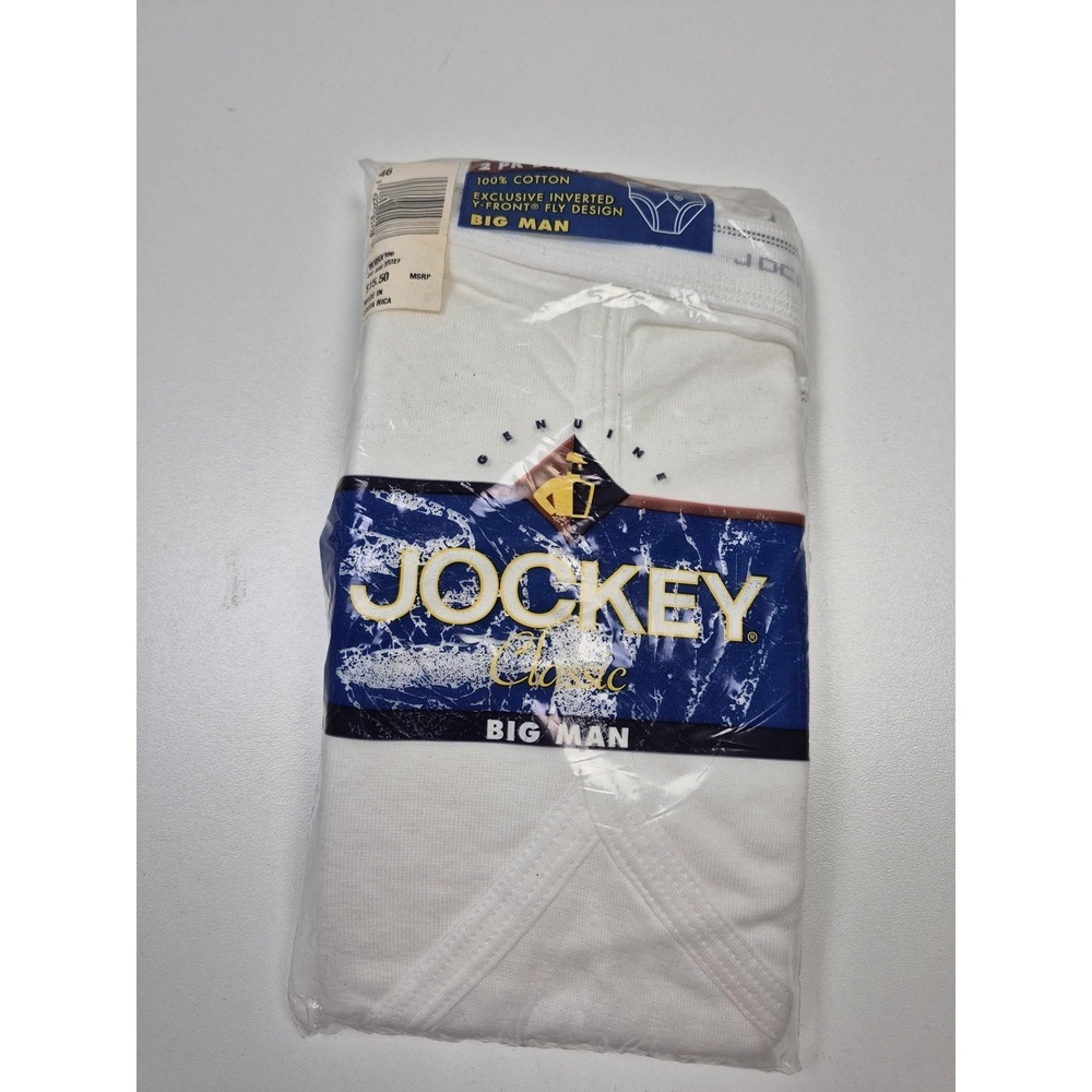 VTG Jockey Briefs Mens 46 White Classic Cotton Big Man 2 Pack Y-Front Underwear